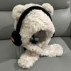 Bear with Headphone Hoodie Hat Scarf Set for Girls Winter Thickened Plush Earmuffs Warm Cap for Children Cute Outdoor Wear
