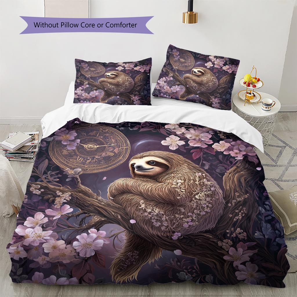 Black Sloth Pattern Bedding Home Decoration Birthday Gift (1 * Duvet Cover + 2 * Pillowcase, Without Core)
