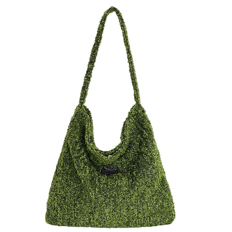 

2025 Корейская Повседневная Плюшевая Сумка Под Мышку: Женская сумка-тоут большой вместимости Осень/Зима зелёный