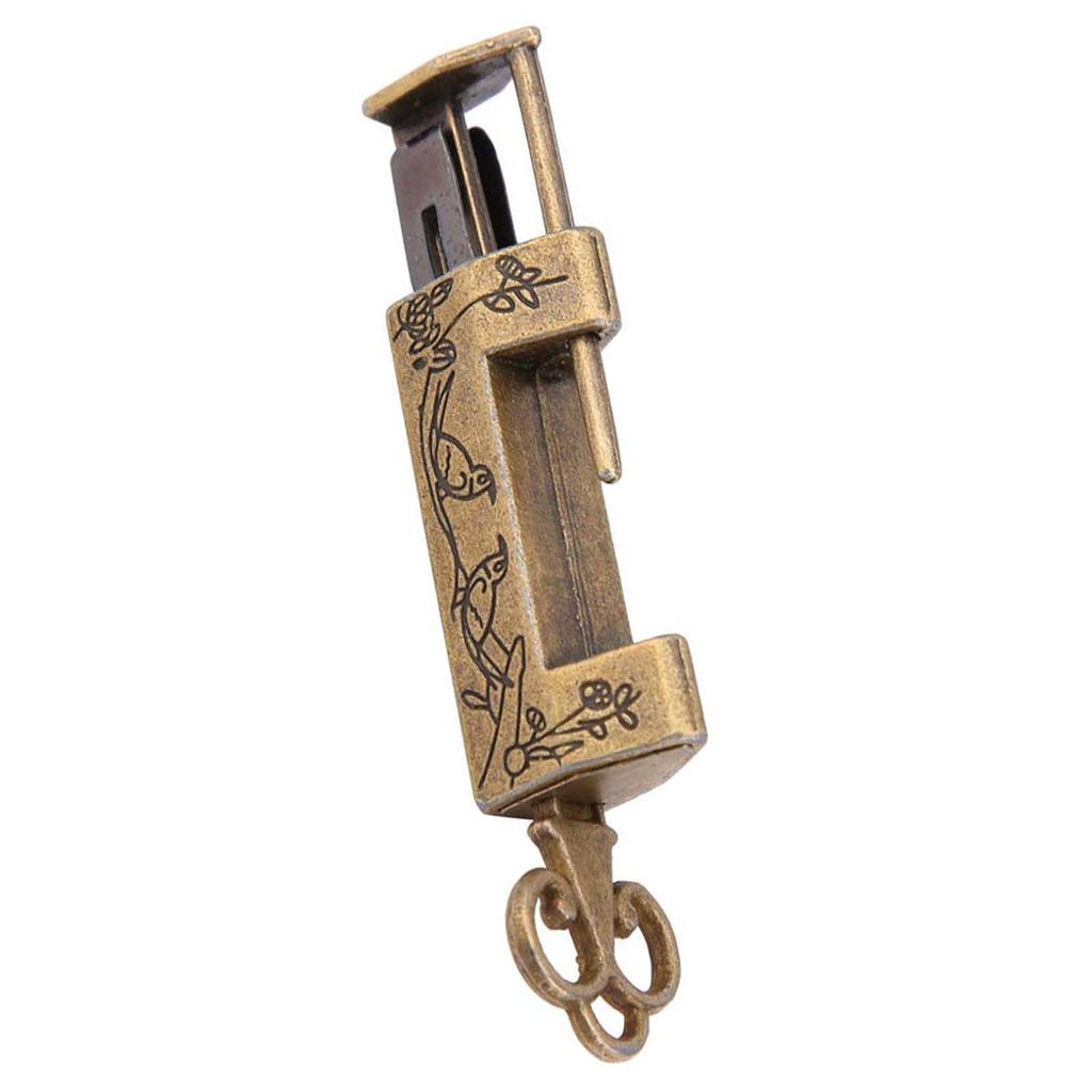 Mini Chinese Style Traditional Magpie Flowers Padlock Small Lock Key for Vintage Furniture