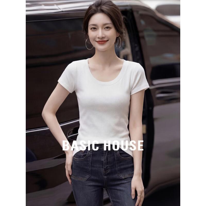 

Basic House Women s U-neck Slim Fit Short Sleeve T-Shirt L