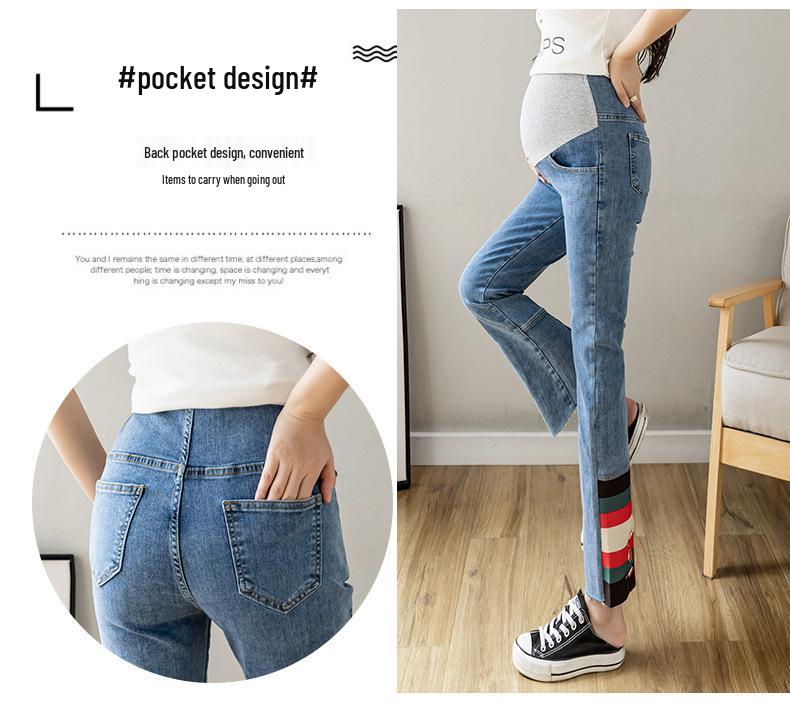 Frühling 2026 Koreanischer Stil Hohe Taille Schwangerschaft Skinny Jeans mit Bauchstütze