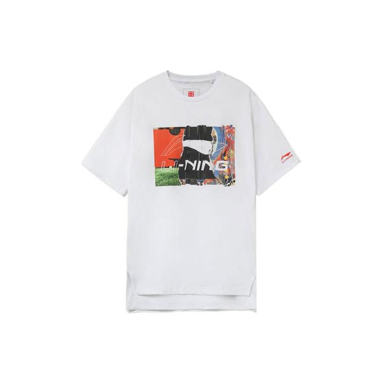 Li Ning T Shirts Men's White Crew Neck Moderate Straight Fit AHSR915-1