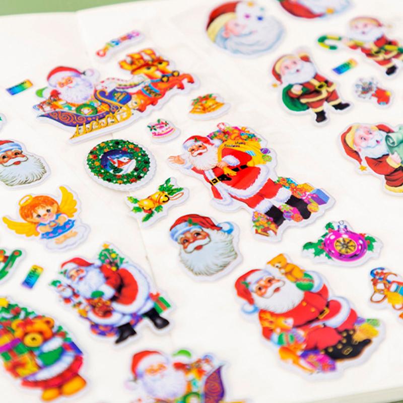 6/12Sheets Pack Christmas Style 3D Sticker Cute Cartoon Bubble Stickers Classroom Office Mark Useful DIY Stickers Stationery ZYF