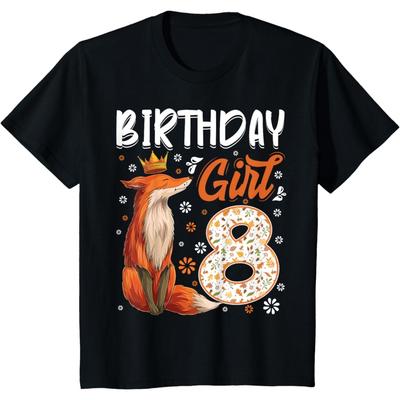 Fox Animal Lovers 8th Birthday Girl Fox B-day 8 Year Old T-Shirt