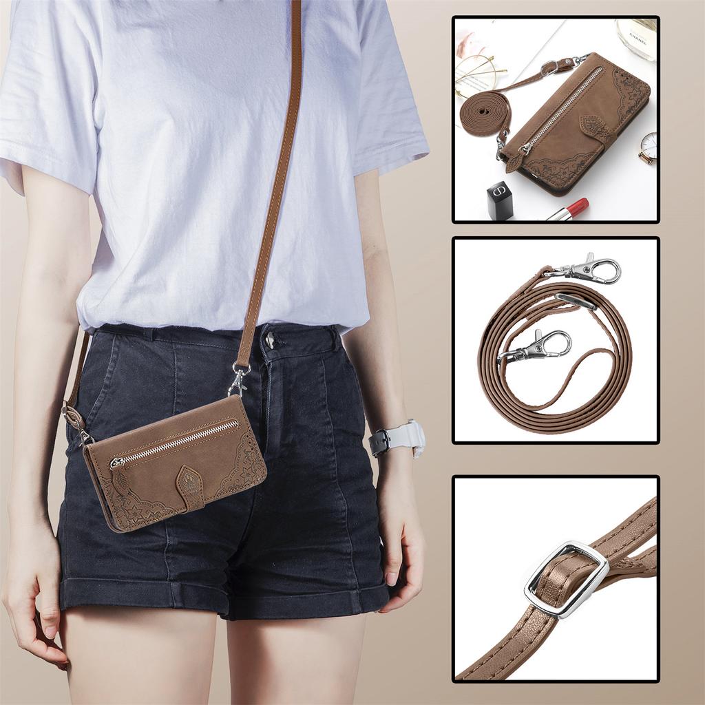 Lanyard Zipper Wallet Card Bag Leather Case For Samsung Galaxy S23 Ultra S22 S21 S23FE A54 A14 A34 A24 A23 A34 Crossbody Cover