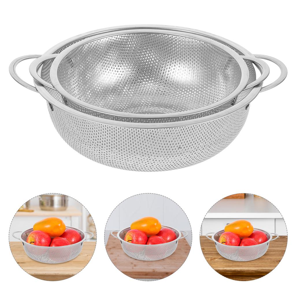 2 PCS Sieves and Strainers Kitchen Colander Noodle Drainage Silver Stainless Steel Mesh