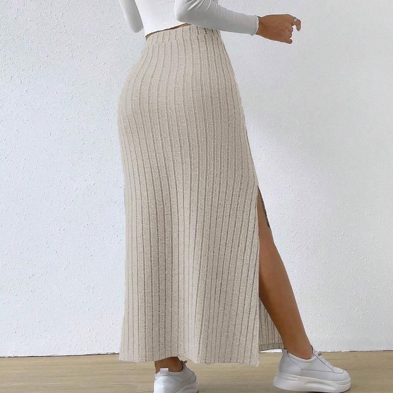 Spring Summer Side Split Slim Fit Knitted Skirt Women Solid Elegant High Waist Skirts Female Fashion Casual Office Lady Skirt 24147