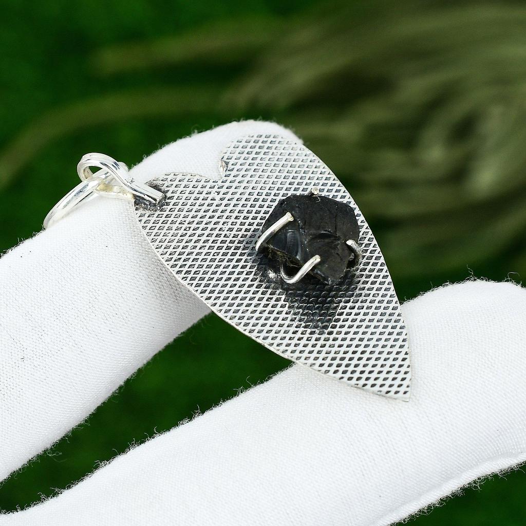 Kyanite Noir Naturel Brut Pendentif Lunette Fille Bijou Argent Sterling 925