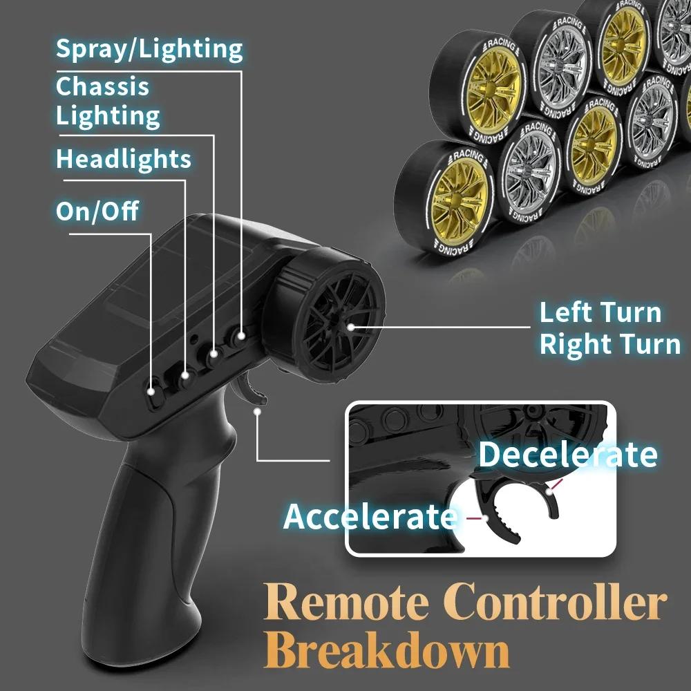 Non-Toxic 2.4G Rc Racing Dazzing Lights Spray Drift Car Model Kids Toys 4-Wheel Drive Remote Control High Speed Vehicle Children Birthday Gift