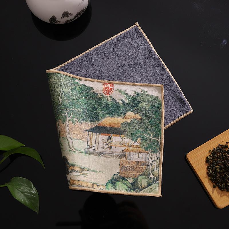 Chinese Table Mats Painted Thick Tea Towel High-end Tea Set Accessories Super Absorbent