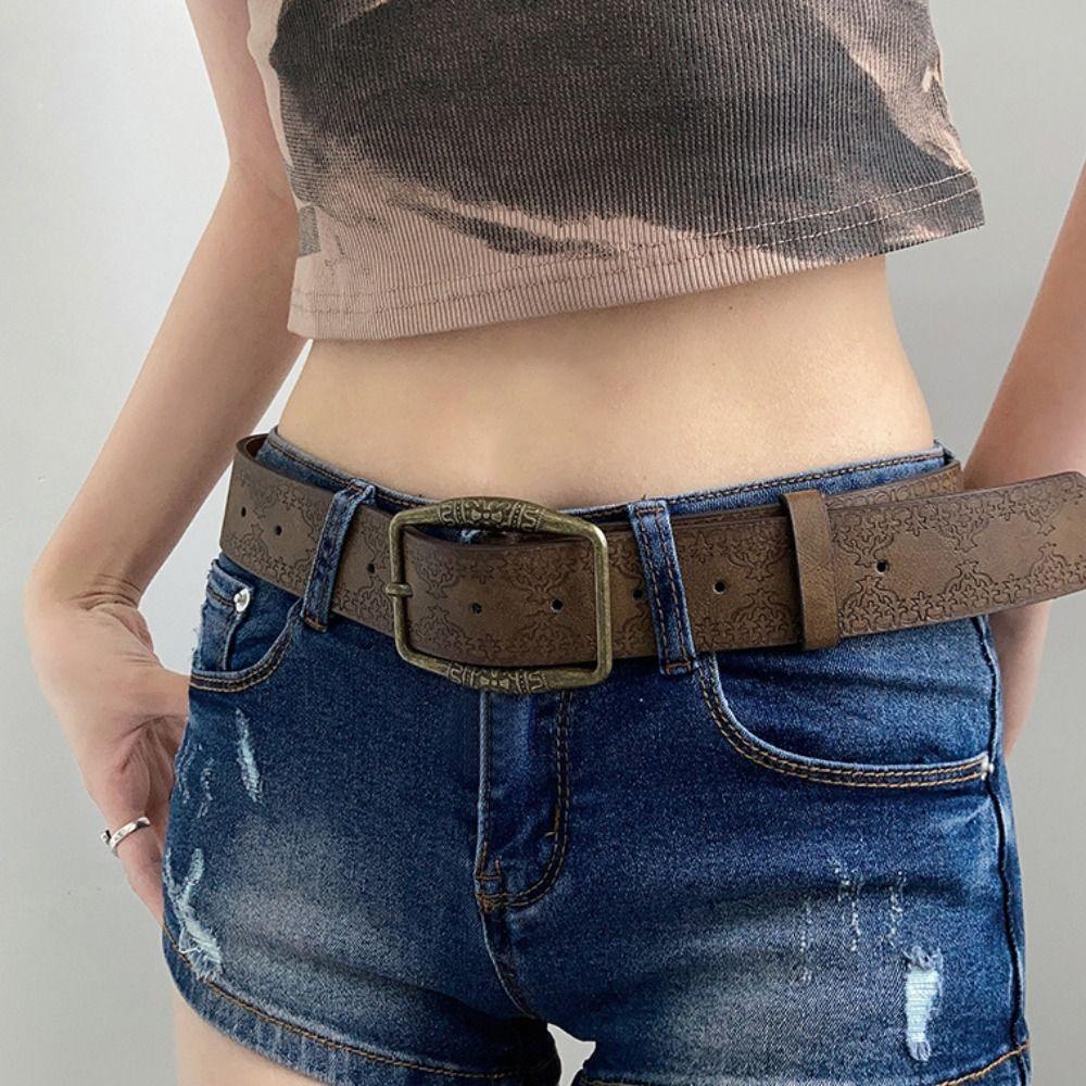 Ethnic Style Retro PU Leather Belt Flower Trouser Decoration Adjustable Y2k Style Waist Belt  Daily