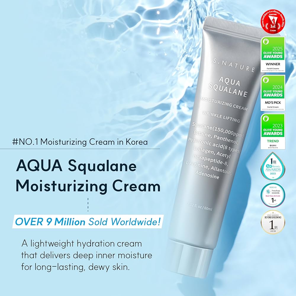 S.NATURE Aqua Squalane Moisture Cream 60ml + 30ml – Squalane Care, Barrier Support, Korean