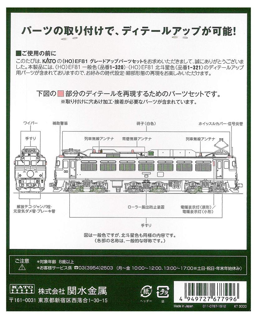 KATO HO Gauge HO EF81 Upgrade Parts Set Model Train Supplies 7-103-1