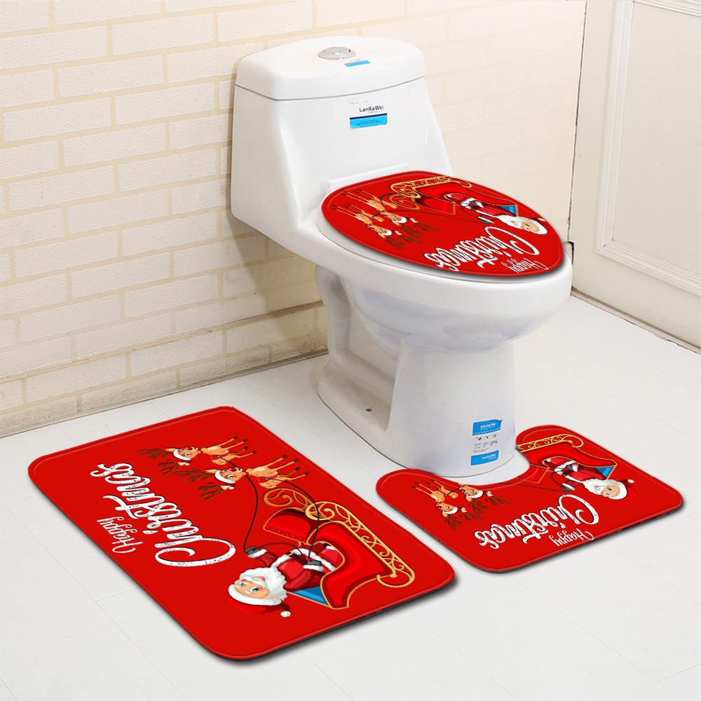 Christmas Bathroom Floor Mat Toilet Three-Piece Set