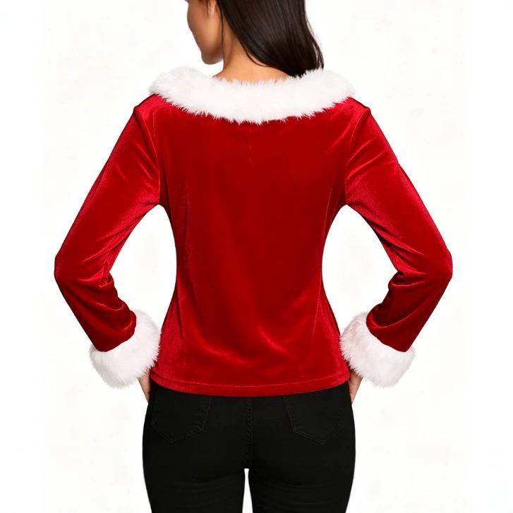 Velvet Plush One-Shoulder Christmas Women's Top: Long Sleeve Festival Party Outfit