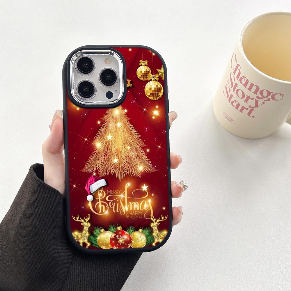 N117 Neujahr Frohe Weihnachten Kunst Weiche Handyhüllen für Samsung S24 S23 A15 A12 A35 A54 Infinix Hot 40i Tecno Galvanisierter Rahmen Kameraschutz Rückseite