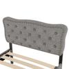 90*200 cm Low Bed, Upholstered Bed, Nightstand Upholstery with Decorative Rivets, Double Drawers, Grey