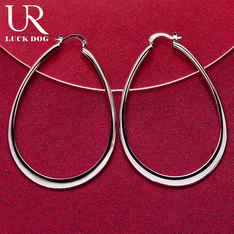 Pendientes de aro redondos lisos de plata de ley 925, joyería de boda de moda.