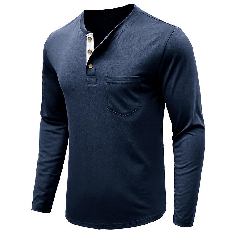 Men's Long Sleeve Round Neck T-Shirt Men's Henley Base Shirt Casual Top