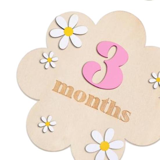 Baby Monats Meilenstein Karte Schild Holzblumenbrett mit 10 austauschbaren Zahlen für Neugeborenen Wachstums-Tracker Foto Requisite Babyparty Kinderzimmer Dekor