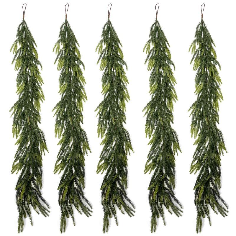 Artificial Soft Rubber Simulation Green Plant, Vine and Vine Home Christmas Door Hanging Pine Needle Decorative Pendant