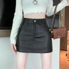 Plus Size Black PU A-line High Waist Skirt for Autumn/Winter