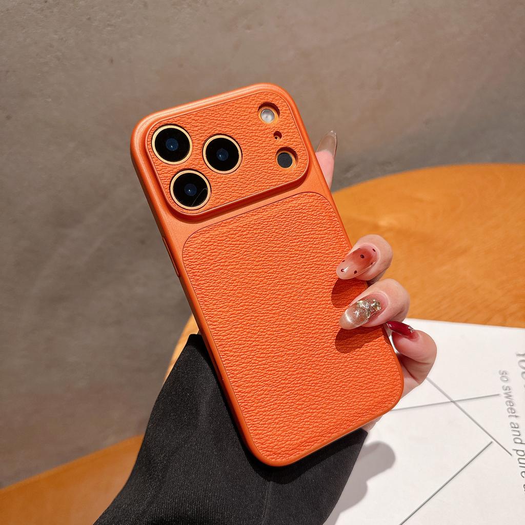 Original Solid Leather Color Case for iPhone 17 Air 16 15 14 13 Pro Max Matte Shockproof Hybrid PC Large Camera Window Cover
