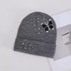 New knitted hat European and American fashion butterfly rhinestone thermal cover wool hat