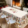 Tablecloth with Embossed Edges , Featuring a Merry Christmas Theme for Parties, Adorned with a Buffalo Check Bow, Poinsettias, Christmas Trees