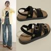 2025 Women's Shoes Buckle Strap Women's Sandals New Belt Buckle Casual Sandals Women High Quality Peep Toe Flat Sandals