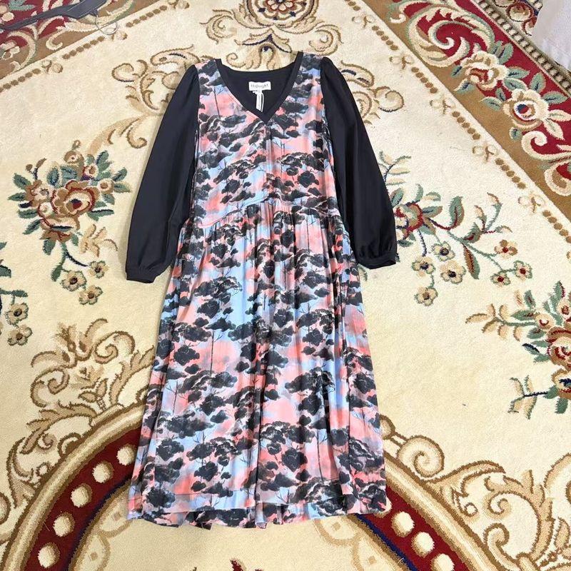 

Leak-Picking Export Tail Single Heart-Shaped Collar 3/4 Sleeve Print Mid Length Long Length Ruched Dress Print 8