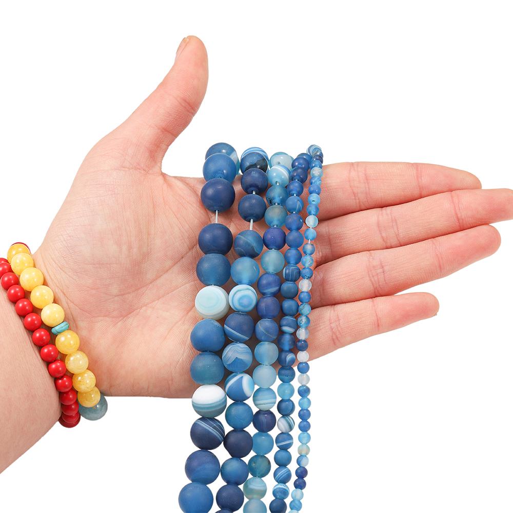 

1 нить/лот 4, 6, 8, 10, 12 мм, синие, матовые, из натурального камня, в полоску, агаты, круглые свободные бусины для браслета «сделай сам», принадлежности для изготовления ювелирных изделий 6mm 62pcs синий