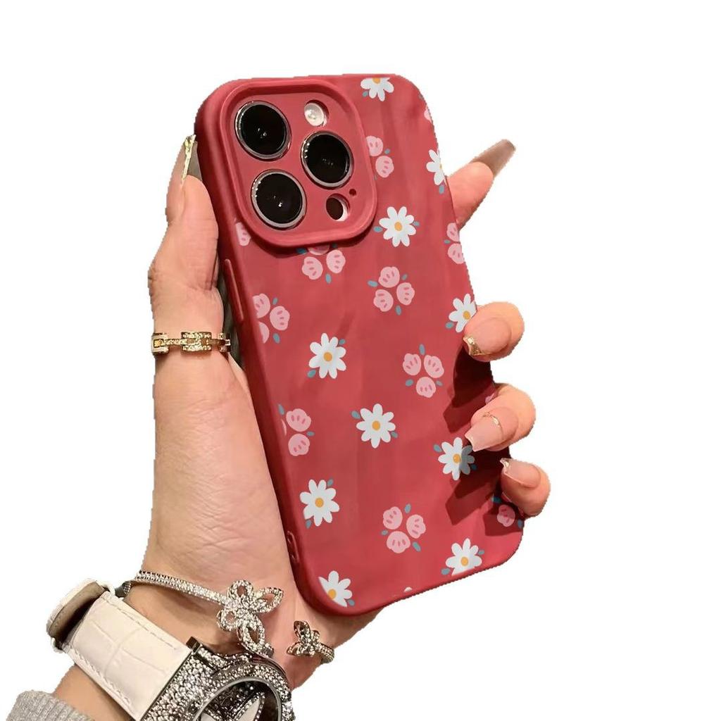Pink and white floral iPhone17promax mobile phone case for Apple 16promax pleats 14 fresh 15 sets