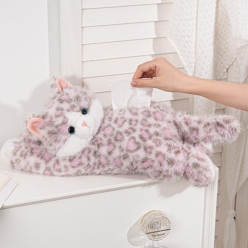 Plush Cat Car Tissue Holder With Embroidered Cartoon Design For Home Decor