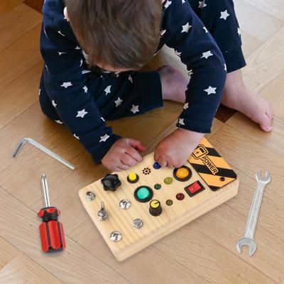 Montessori Wooden Busy Board with LED Sensory Educational Switch and Screwdriver Tools