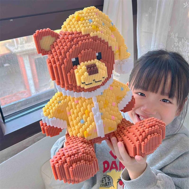 28cm Gray Goodnight Little Bear Children's Toy Building Block Small Particle Brick 3D Little Bear Model Kids Gift