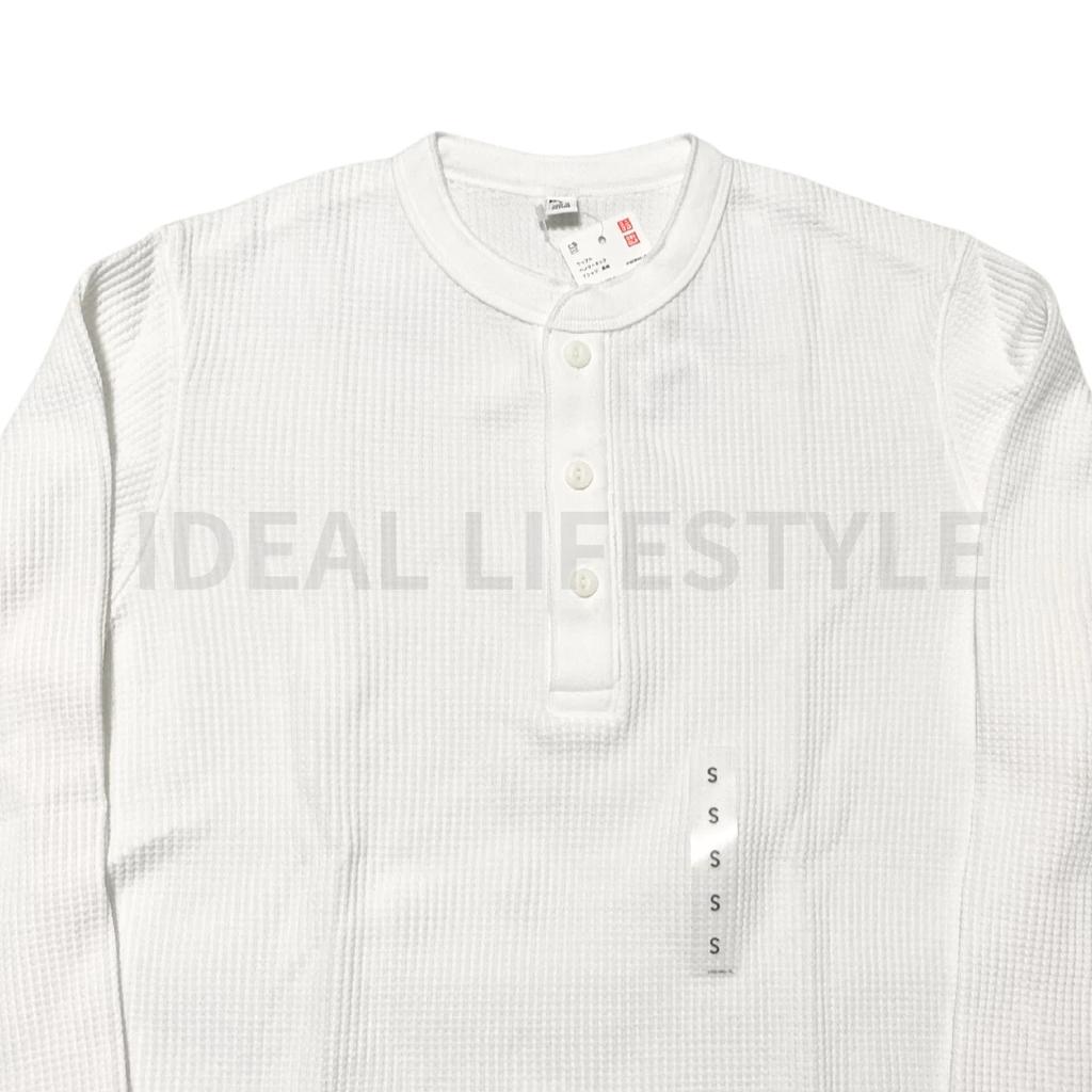 UNIQLO Waffle Henley Neck Long-Sleeve T-Shirt S-4XL Round-hem Men 486104 NWT