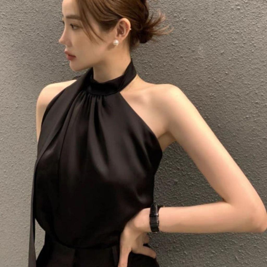 Nepravidelný design Halterneck Bez ramínek Sexy Francouzský Top bez zad