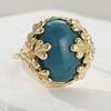 Vintage Inlaid Dark Colored Stone Women's Ring Ethnic Gold Color Hand Carving Flower Daily Wear Party Jewelry Anniversary Gift