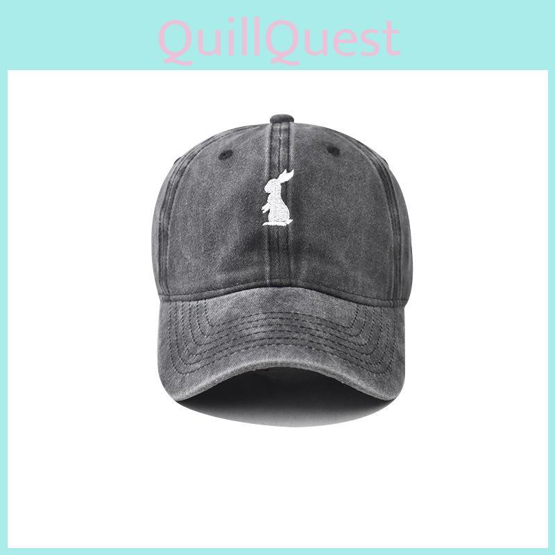 Cotton Rabbit Embroidery Baseball Cap Adjustable Strap Vintage Style Street