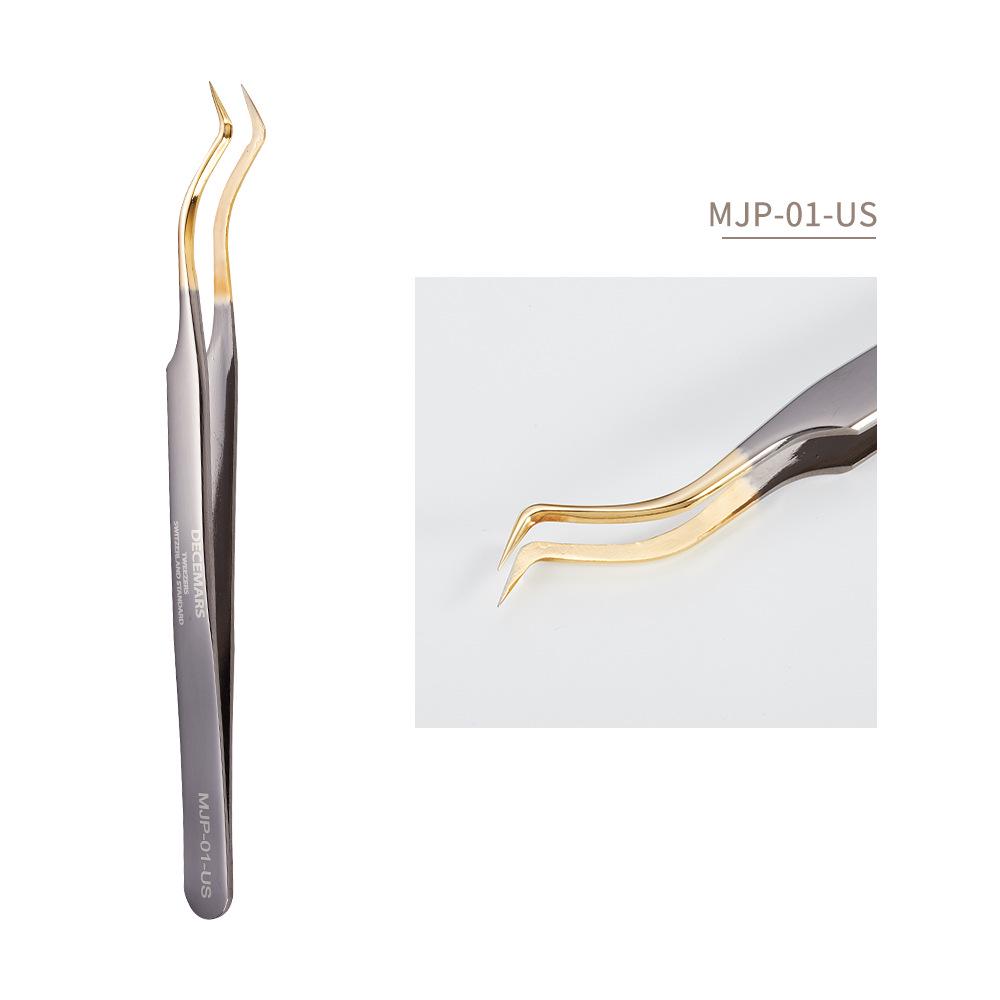DeceMars High Precision Black & Gold Dolphin Eyelash Extension Tweezers