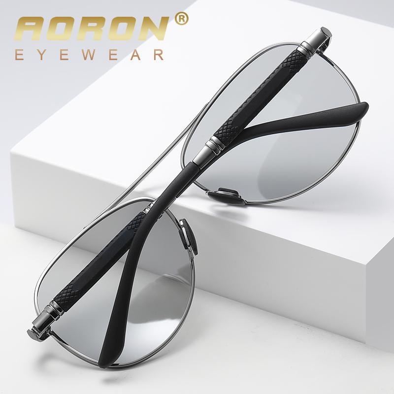 AORON Metal Frame Polarized Sunglasses for Men Classic Brand Design Anti Glare UV400 Fishing Driving Sport Photochromic Glasses