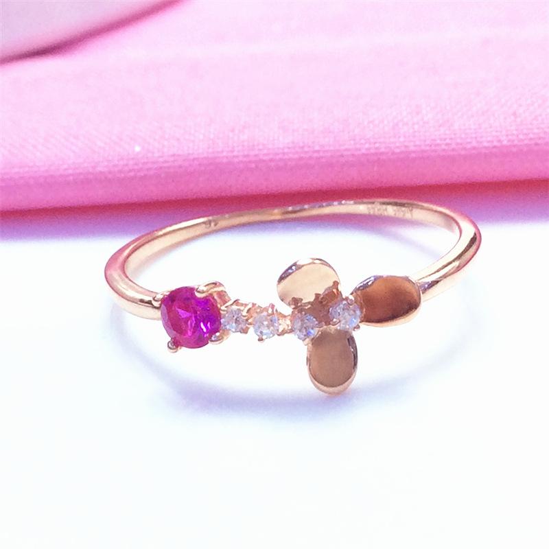 Russia 585 Purple Gold Delicate Small Petal Stone Ring Women'S Rose Gold Plated Foreign Style Live Ring