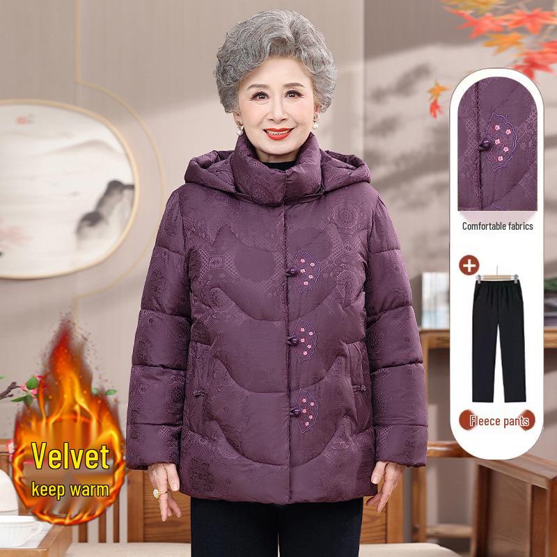 Red Spring Festival Winter Jacket for Mothers – Stylish, Warm, Cotton-Padded Outerwear for Middle-Aged and Elderly