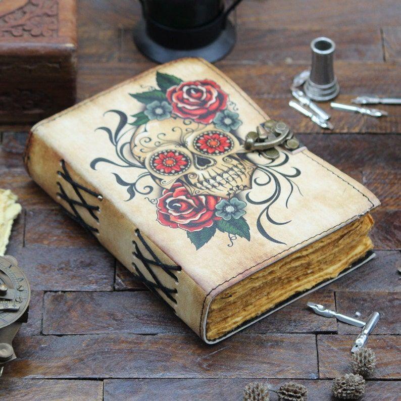 Skull Printed Leather Journal  Vintage Leather Diary It Boasts 200 Premium Deckle-edged Pages
