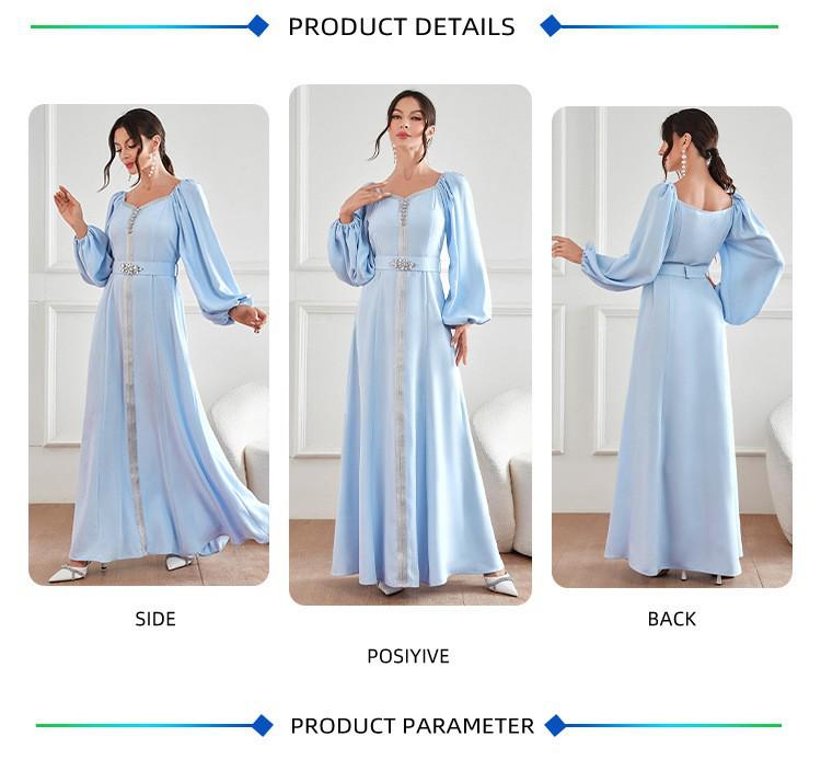 Elegant High-Waist Studded Dress for Middle Eastern Muslim Women - Summer/Autumn Fashion