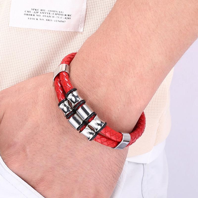 Creative Men Leather Bracelet Jewelry Charm Stainless Steel Buckle Punk Rock Bracelet Wristband