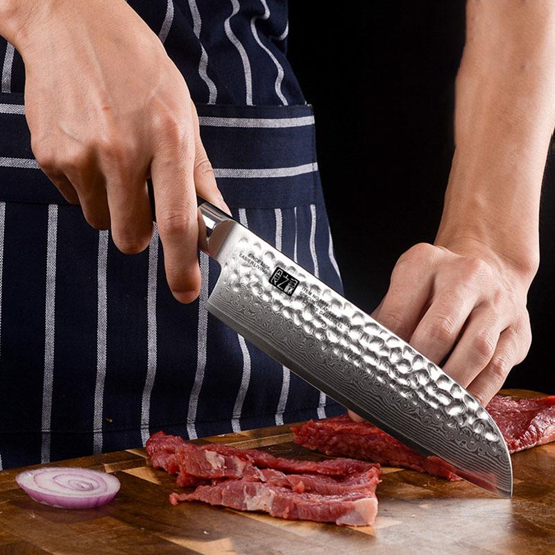 7 Inch Santoku Knife 67-layers Damascus Steel 10Cr15CoMov Blade Ebony Handle Chef Cleaver Meat Slicing Vegetables Kitchen Knives