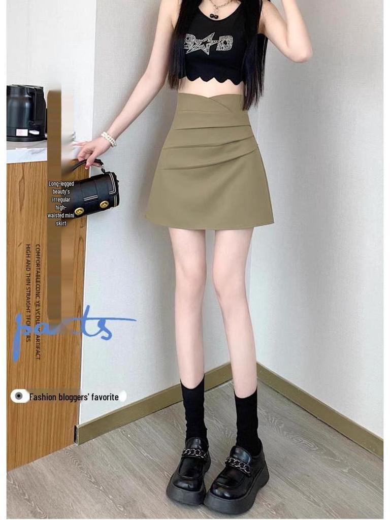 Spring 2024 Women's High Waist Pleated A-Line Skirt - Korean Style
